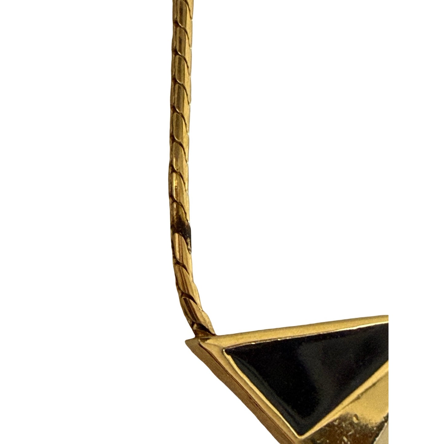 Monet Geometric Enamel Pendant Necklace Black Cream Gold Tone 14 Inch Vintage