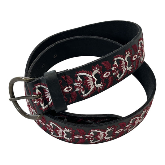 Lucky Brand Y2K Embroidered Leather Belt Black Burgundy Cream Floral Size M