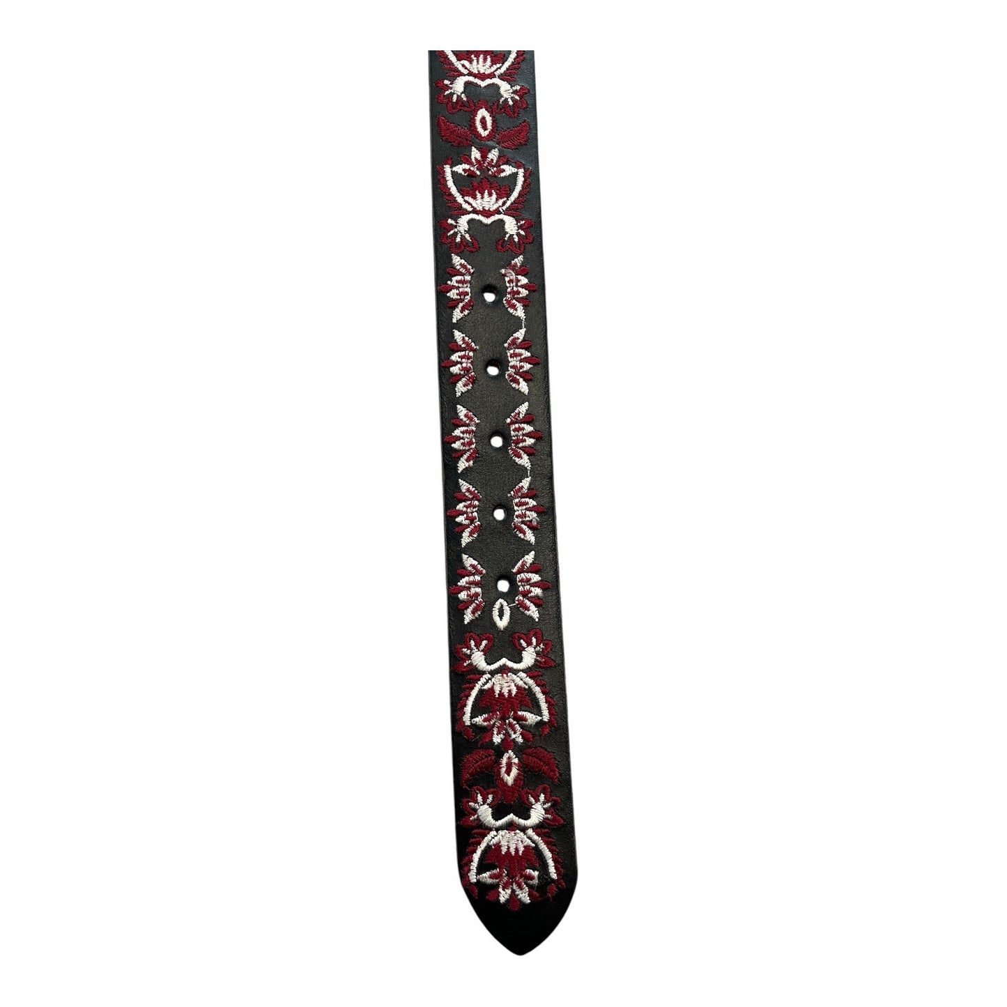 Lucky Brand Y2K Embroidered Leather Belt Black Burgundy Cream Floral Size M