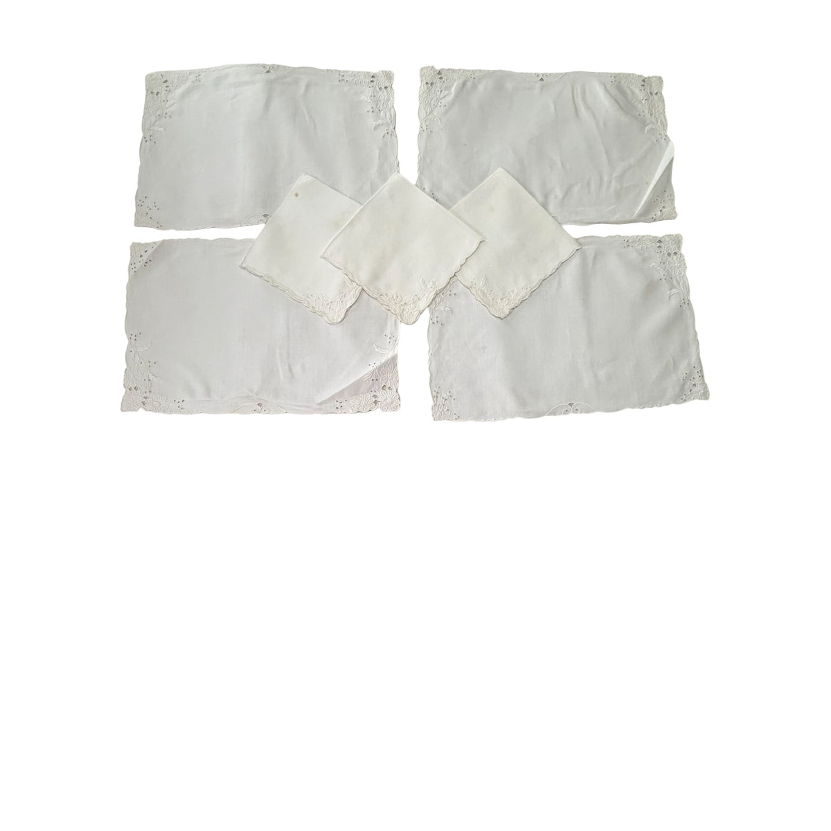 Vintage White Embroidered Placemats Napkins 7 Piece Madeira Style Floral Cutwork