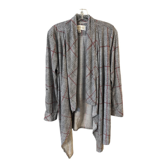 French Laundry Women’s Open Front Cardigan – Black, White & Red Plaid – Size M – Tab Sleeves