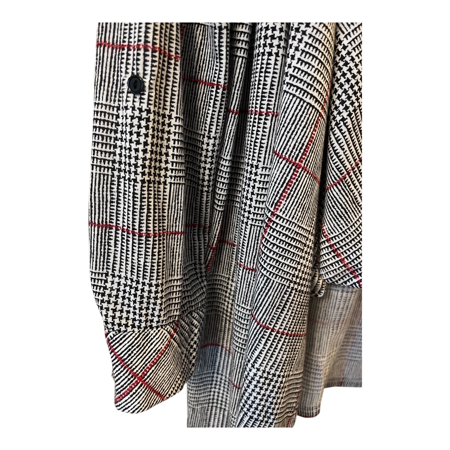 French Laundry Women’s Open Front Cardigan – Black, White & Red Plaid – Size M – Tab Sleeves