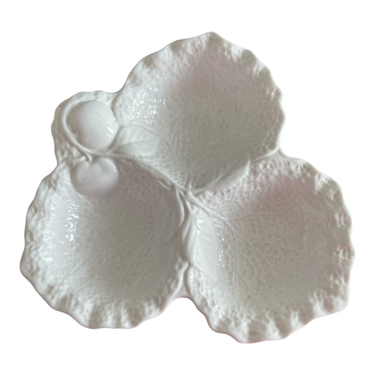 Caverswall Fine Bone China Leaf-Shaped Divided Dish – White Relief Design – England