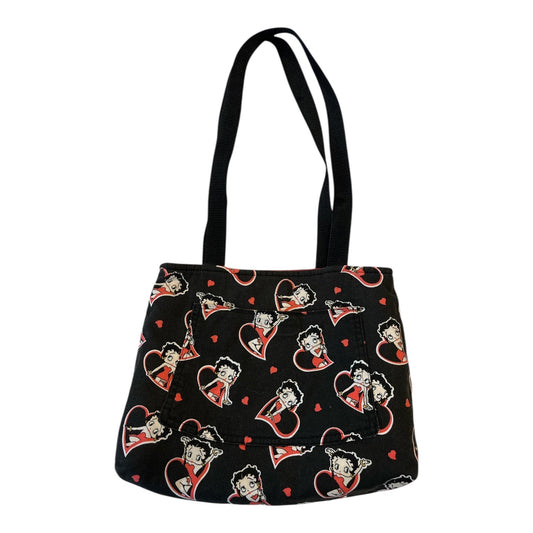 Handmade Betty Boop Shoulder Bag – Retro Cartoon Heart Print – Red Lining – 10 x 12 in – 12” Drop