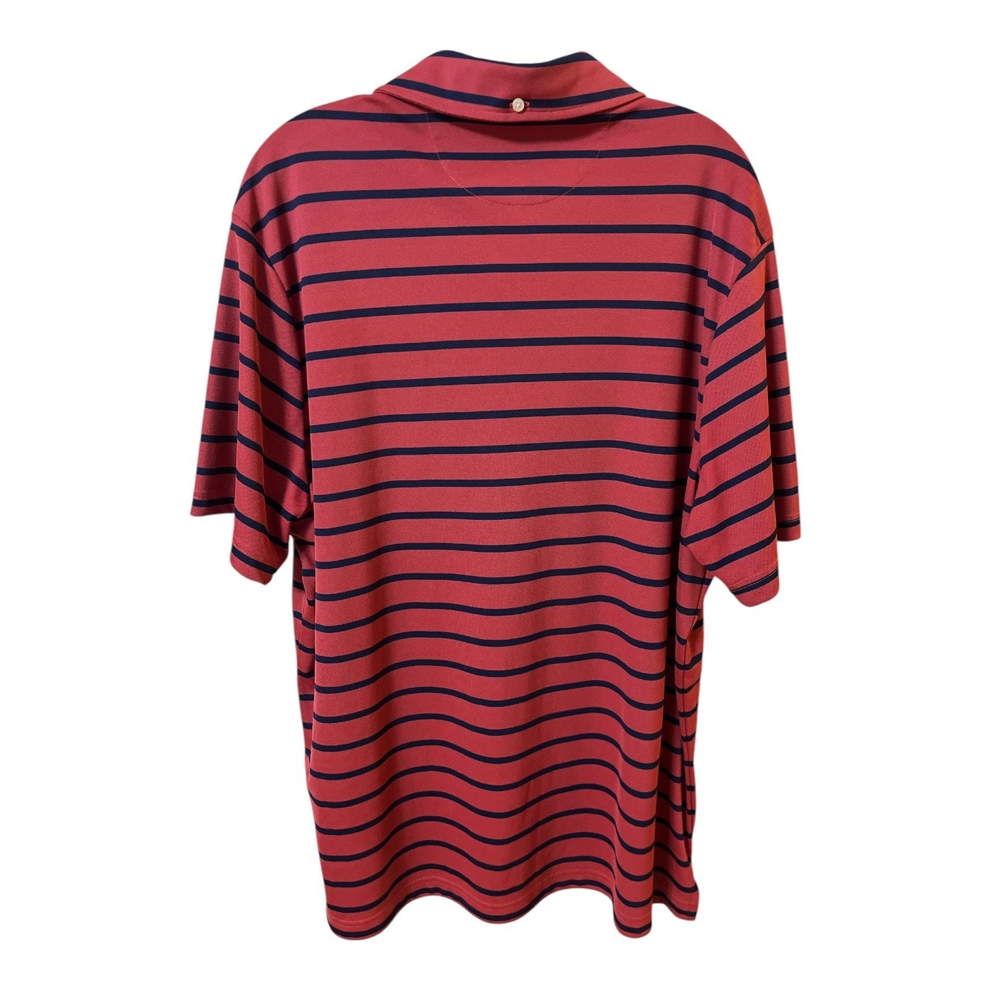 Cremeux Men’s XL Coral Red Navy Striped Polo Shirt Performance Short Sleeve