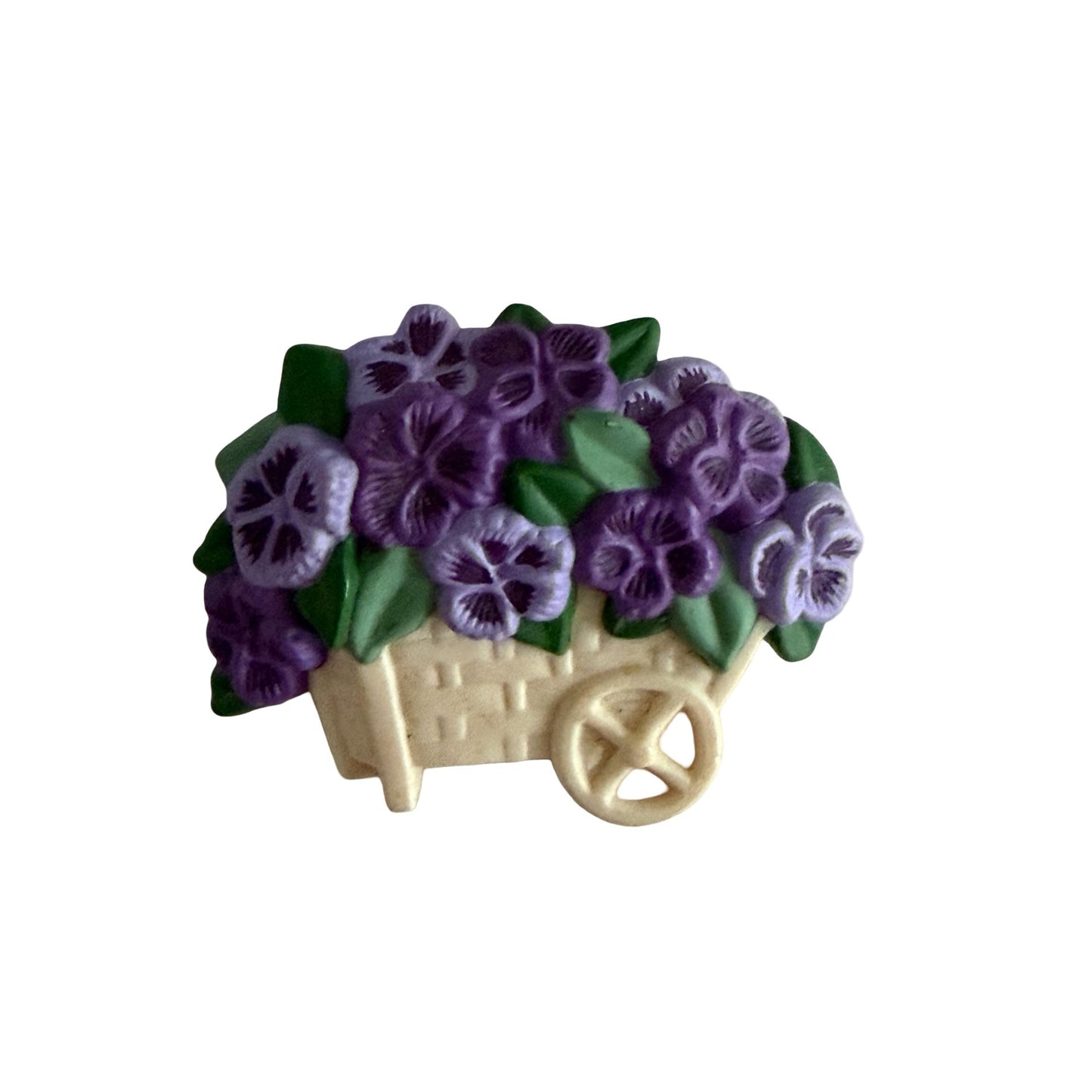 Vintage Hallmark HMK CDS Pansy Wheelbarrow Brooch Purple Floral Garden Pin
