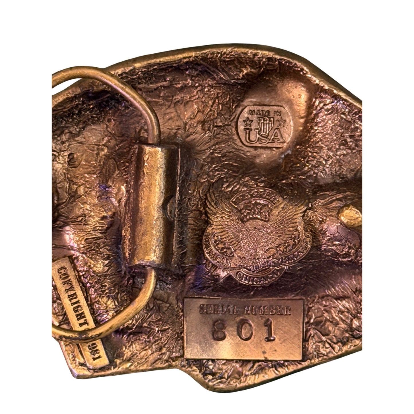 Vintage Hockey Player Belt Buckle The Great American Buckle Co 1981 Serial 801 USA 3.25x2.5