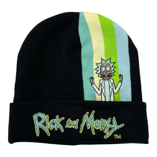 Rick and Morty Knit Beanie Hat – Black Acrylic Cuffed Cap with Rick Embroidery (2023)