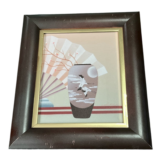 Artistic Interiors Inc. Framed Asian-Inspired Art Print “Vase with Cranes & Fan” 8x10 – Certified