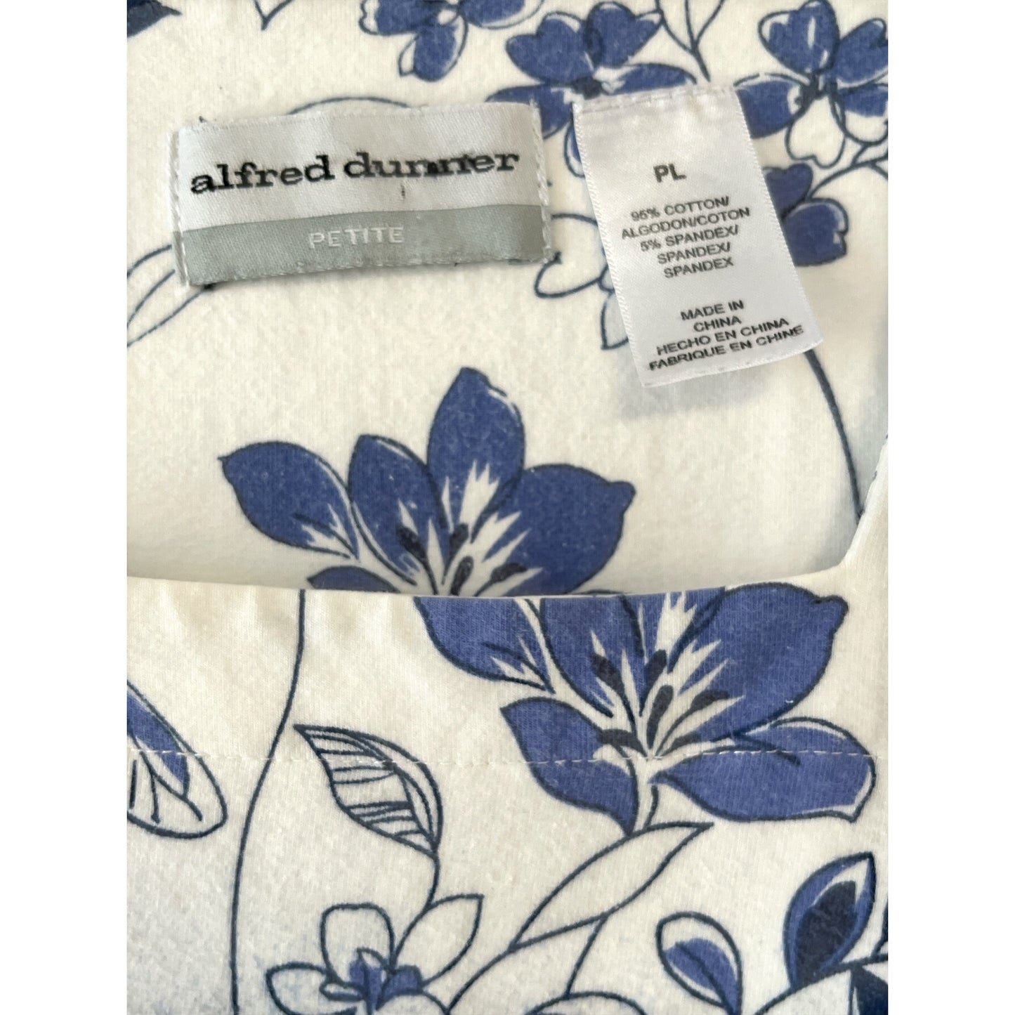 Alfred Dunner Petite Floral Ombre Top Blue White Dragonfly Print PL