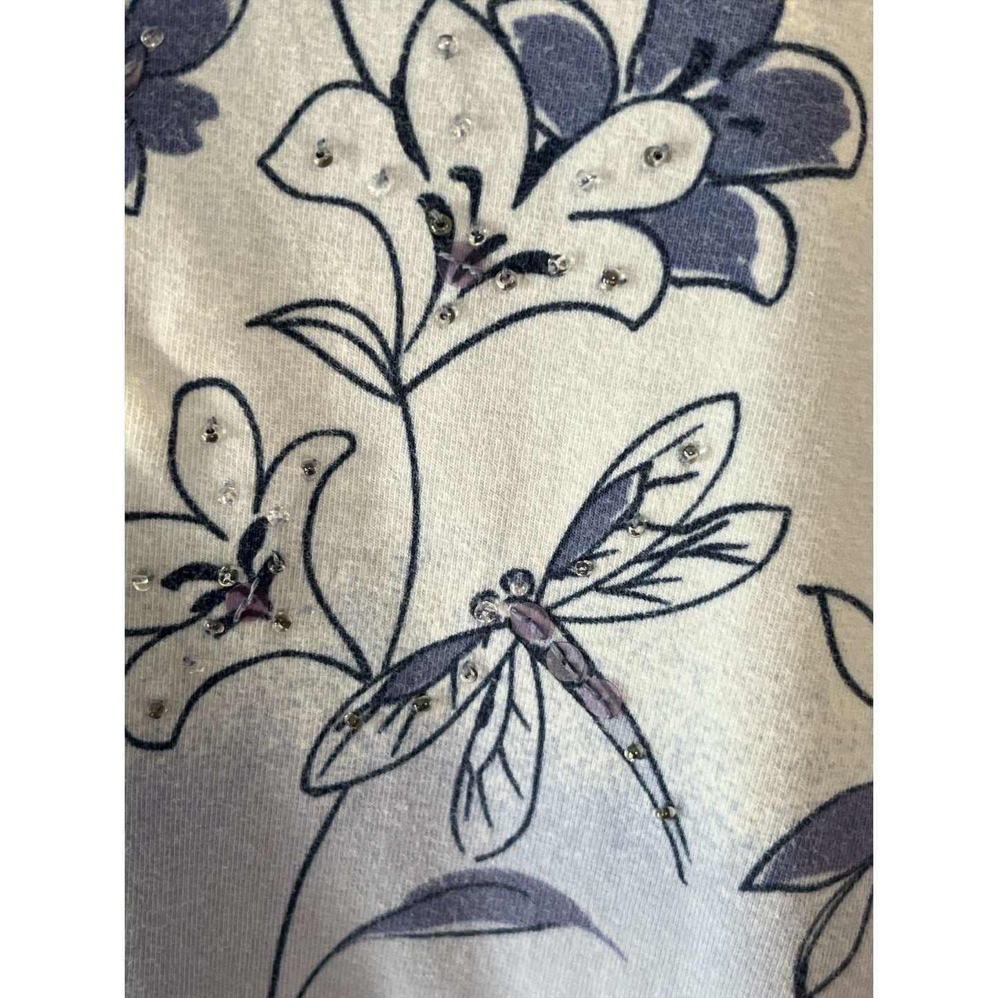 Alfred Dunner Petite Floral Ombre Top Blue White Dragonfly Print PL
