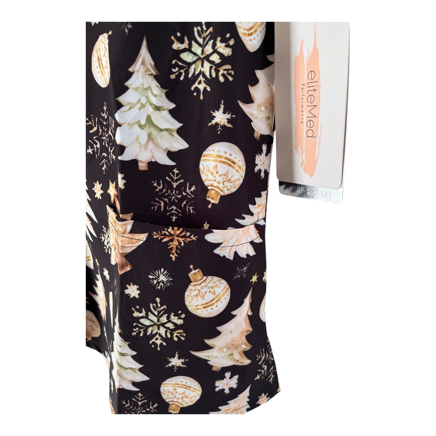 Elite Med Women’s Size L Scrub Top – Christmas Holiday Print – NWT