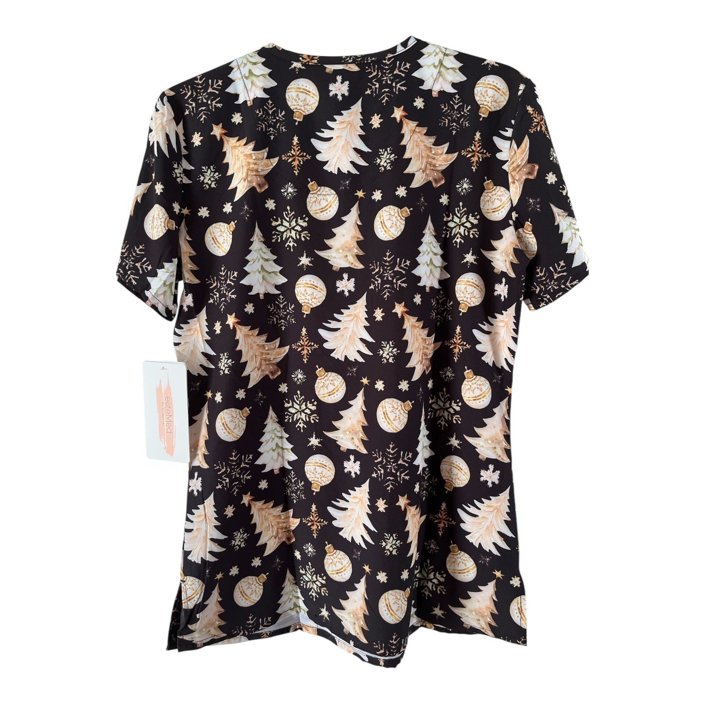 Elite Med Women’s Size L Scrub Top – Christmas Holiday Print – NWT