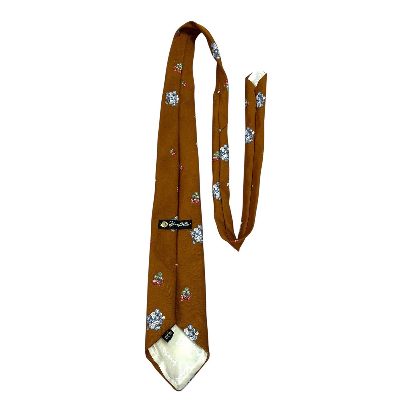 Johnny Miller Brown Floral and Berry Print Vintage Necktie