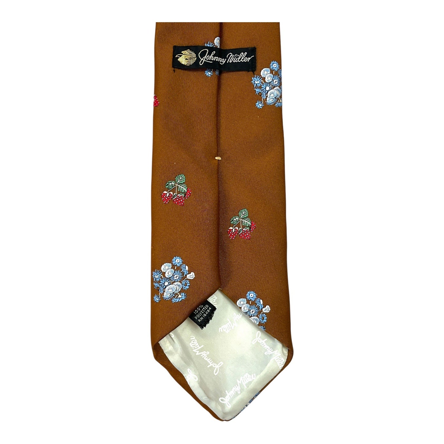 Johnny Miller Brown Floral and Berry Print Vintage Necktie