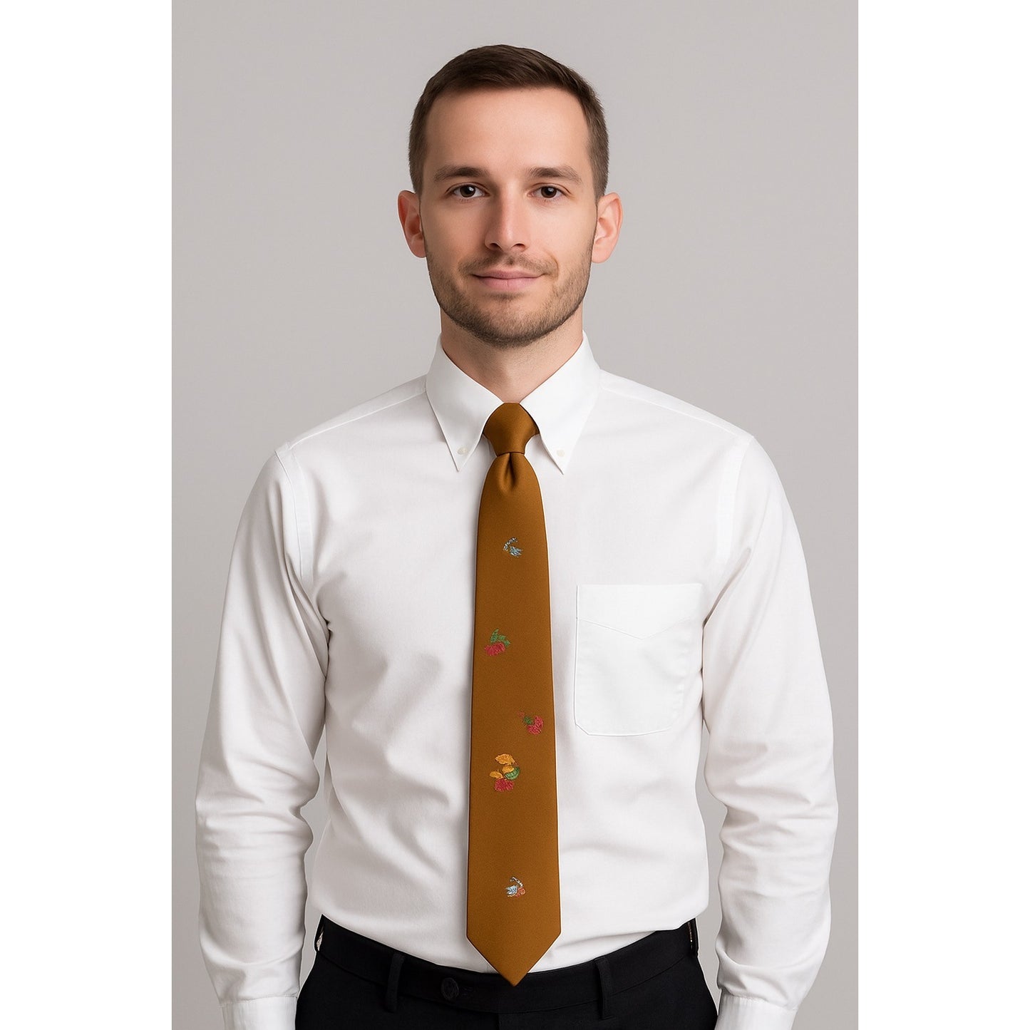 Johnny Miller Brown Floral and Berry Print Vintage Necktie