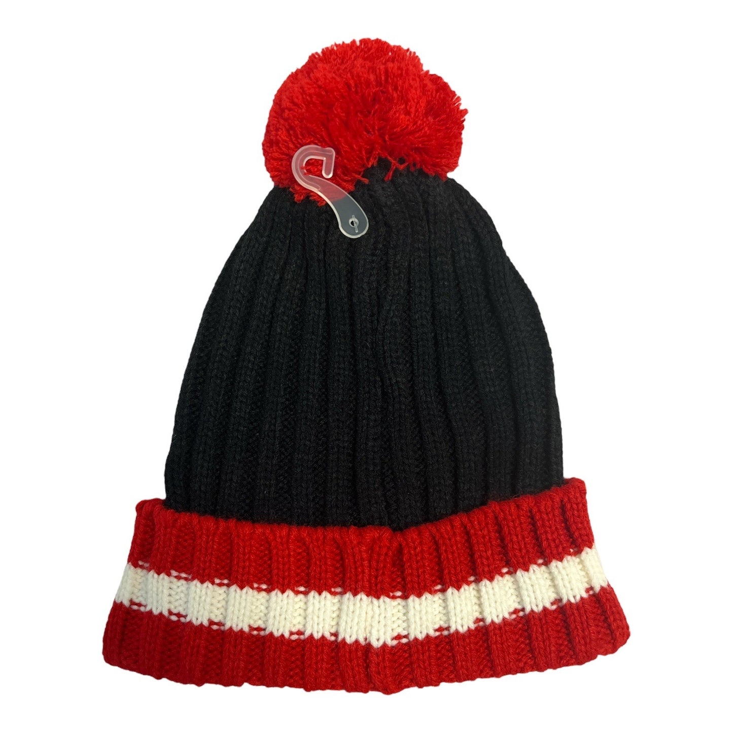 Disney BoxLunch Mickey Mouse Pom Pom Knit Beanie Black Red One Size NWT