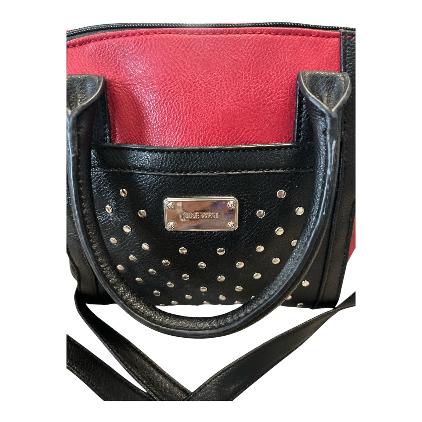 Nine West Studded Red Black Satchel Crossbody Convertible Handbag