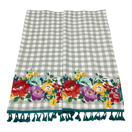 The Pioneer Woman 2-Panel Window Curtains – Gray Gingham with Bright Floral Border & Tassel Trim – 30” x 38”