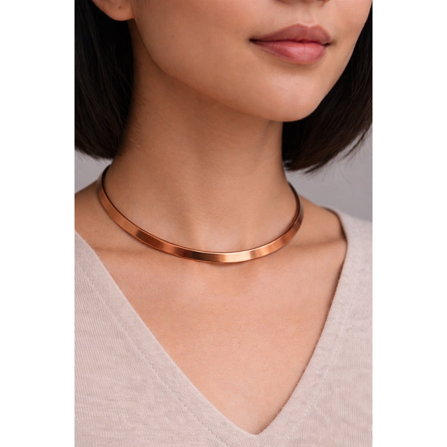 Vintage Copper Tone Collar Necklace Minimalist Choker Open Back 5 Inch Retro