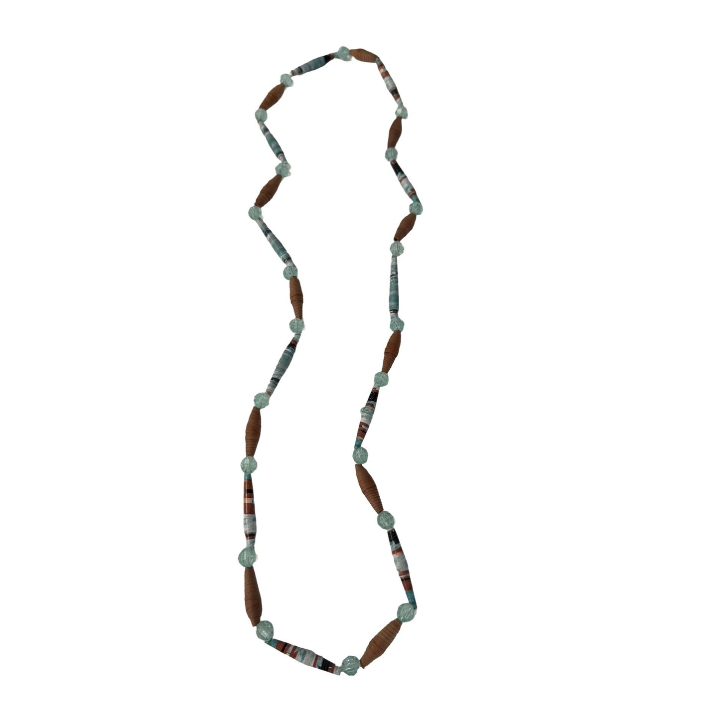 Vintage Paper Bead Necklace Long Boho Artisan Recycled Bead Necklace 30 Inch
