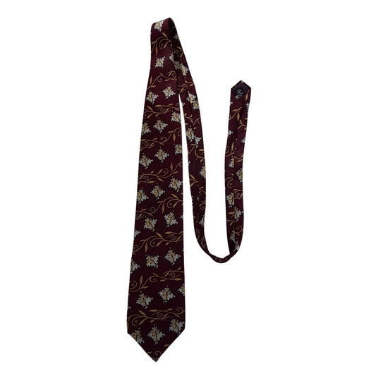 Vintage Enzo Brunetti Burgundy Gold Geometric Floral Necktie Made in USA 1990s