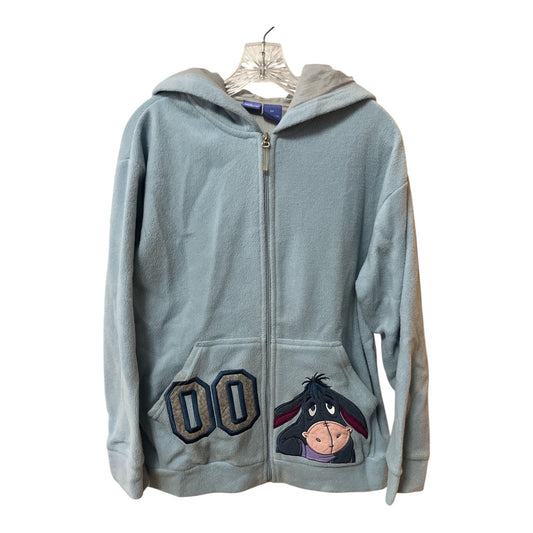 Vintage Disney Eeyore Zip-Up Fleece Hoodie OO Patch Light Blue Size M