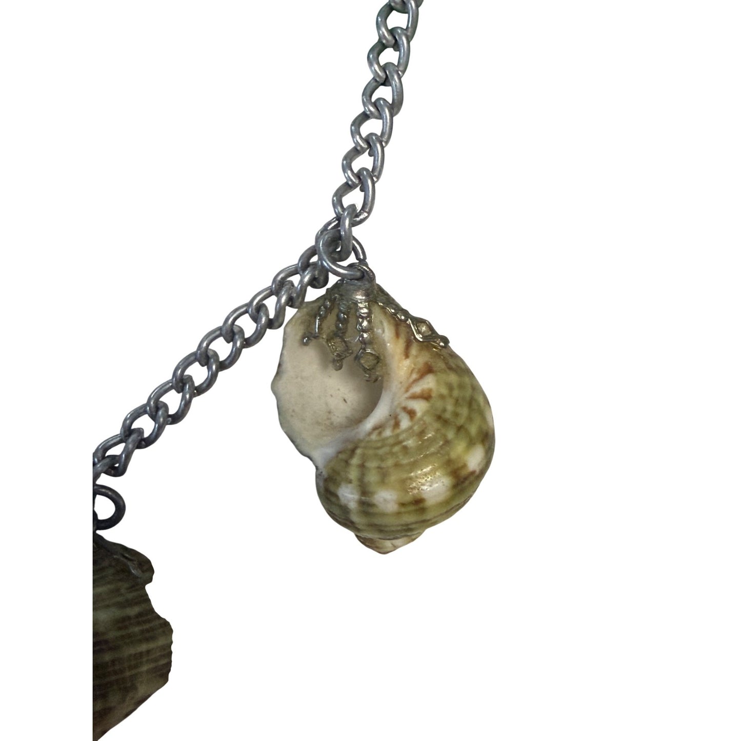Vintage German Seashell Charm Necklace 22 Inch Silver Tone Chain Beach Coastal Jewelry