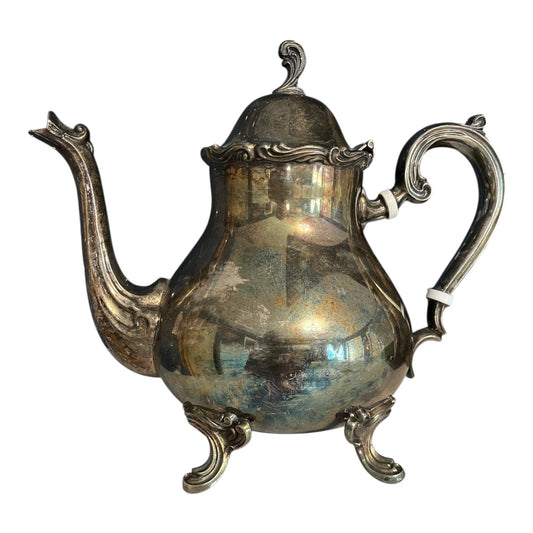 Vintage Leonard Silver Plate Coffee/Tea Pot – White Heat-Resistant Handle Accents