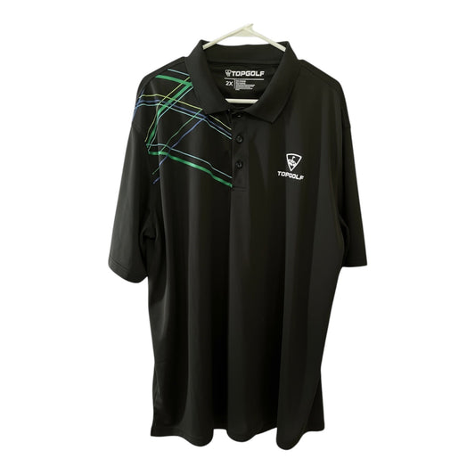 Topgolf Men’s 2XL Black Polo Shirt – Geometric Stripe Design – Short Sleeve Performance Polyester