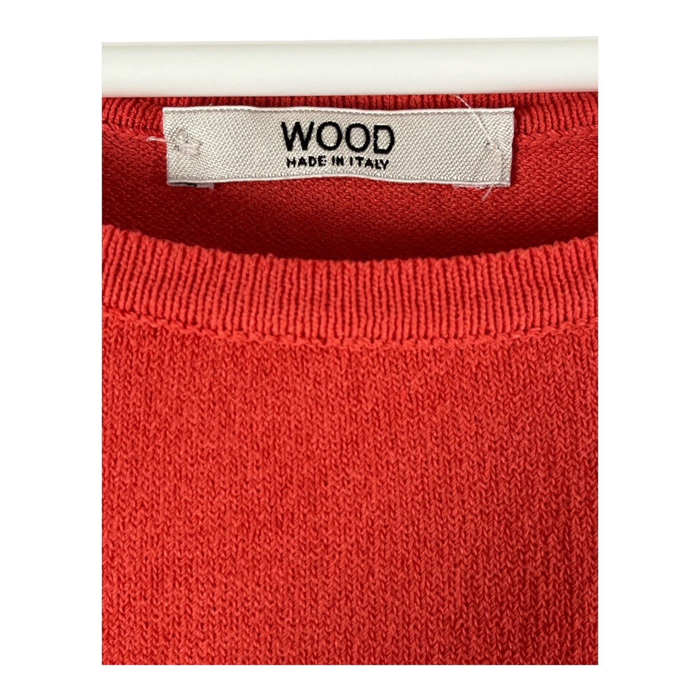 Wood Made in Italy Women’s Orange-Red Knit Top – ¾ Sleeve Rayon Blend Pullover – Early 2000s