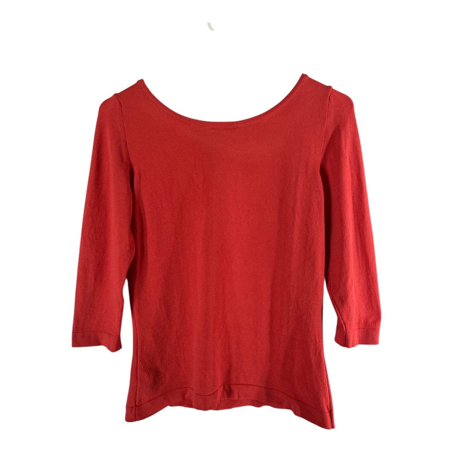 Wood Made in Italy Women’s Orange-Red Knit Top – ¾ Sleeve Rayon Blend Pullover – Early 2000s