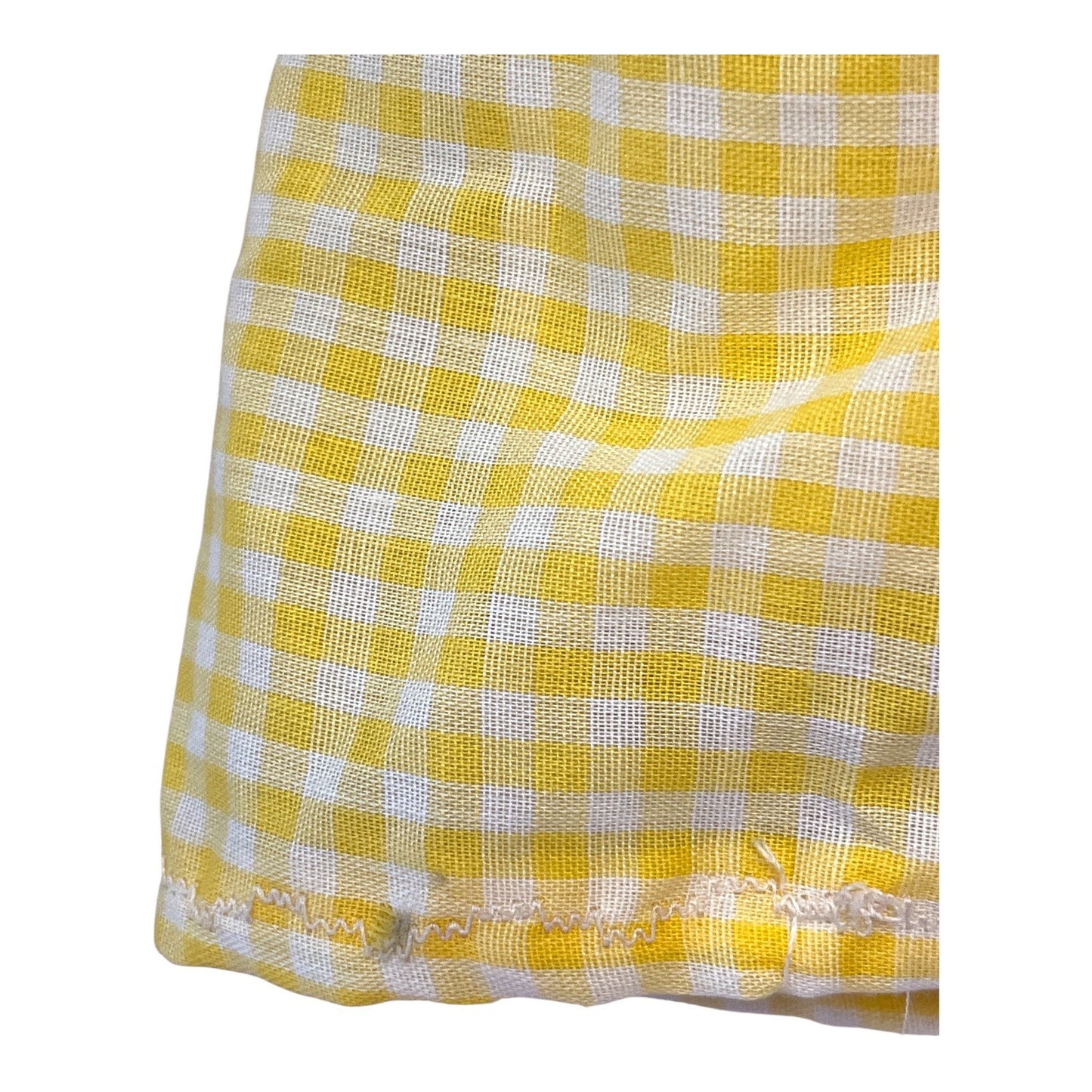 Vintage 1970s–80s Folk Art Cloth Doll with Baby – 13" Handmade Fabric Doll in Yellow Gingham Dress