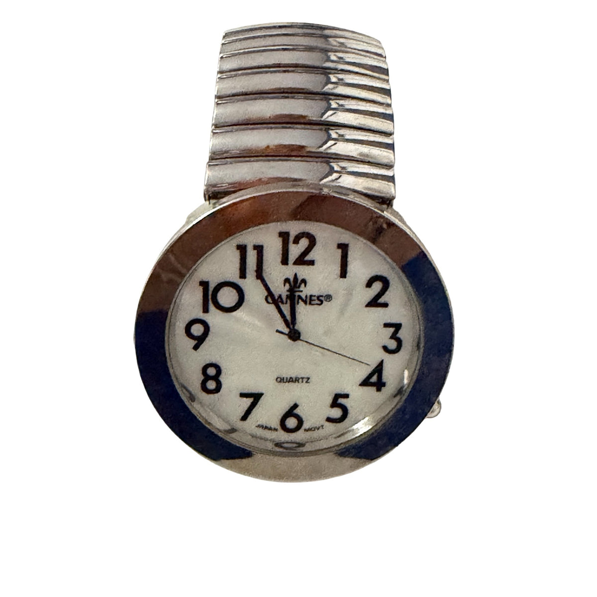 Y2K Cannes Quartz Oversized Silver Tone Stretch Band Watch Japan Movement