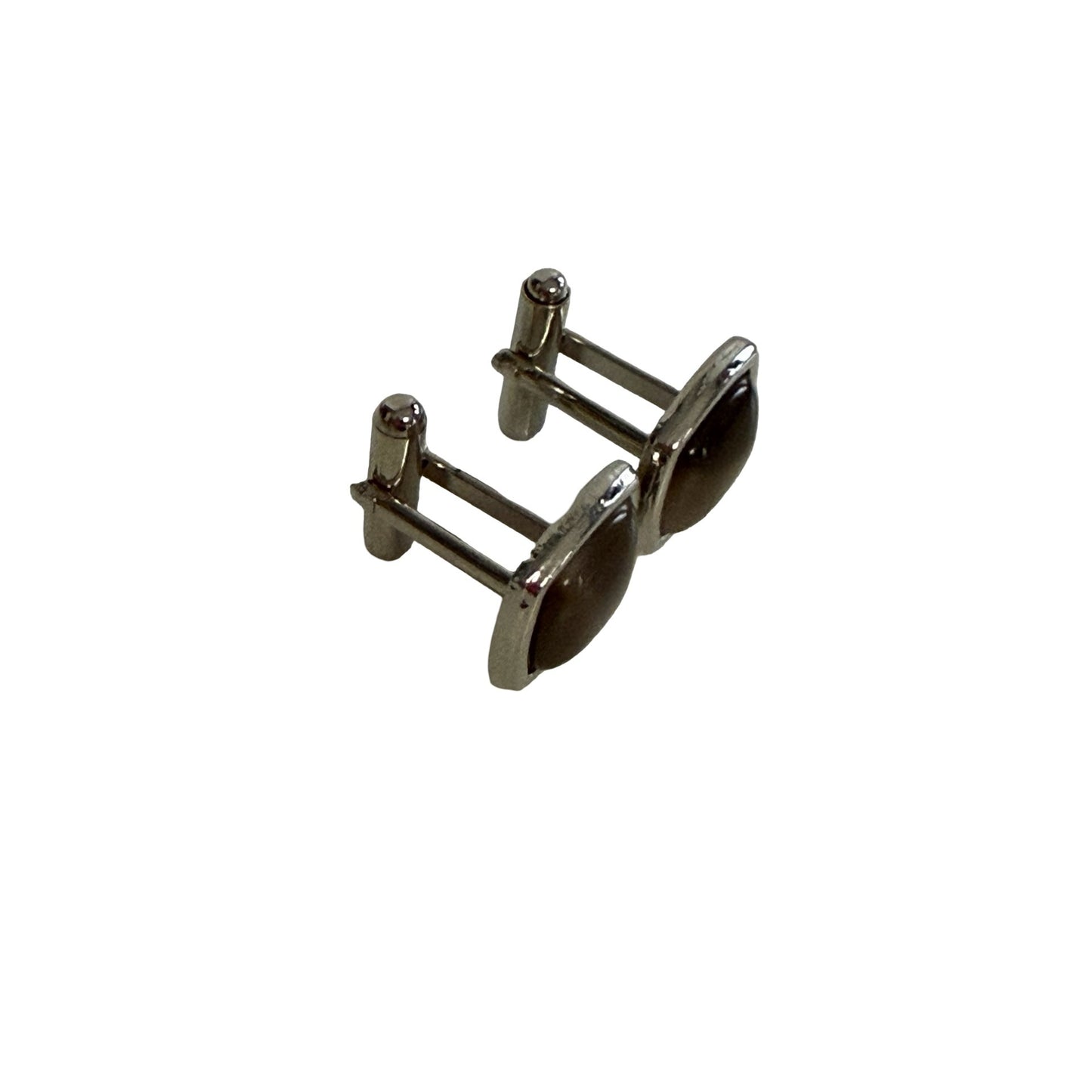 Vintage Silver Tone Brown Cat's Eye Glass Cufflinks Square Mid Century Men's