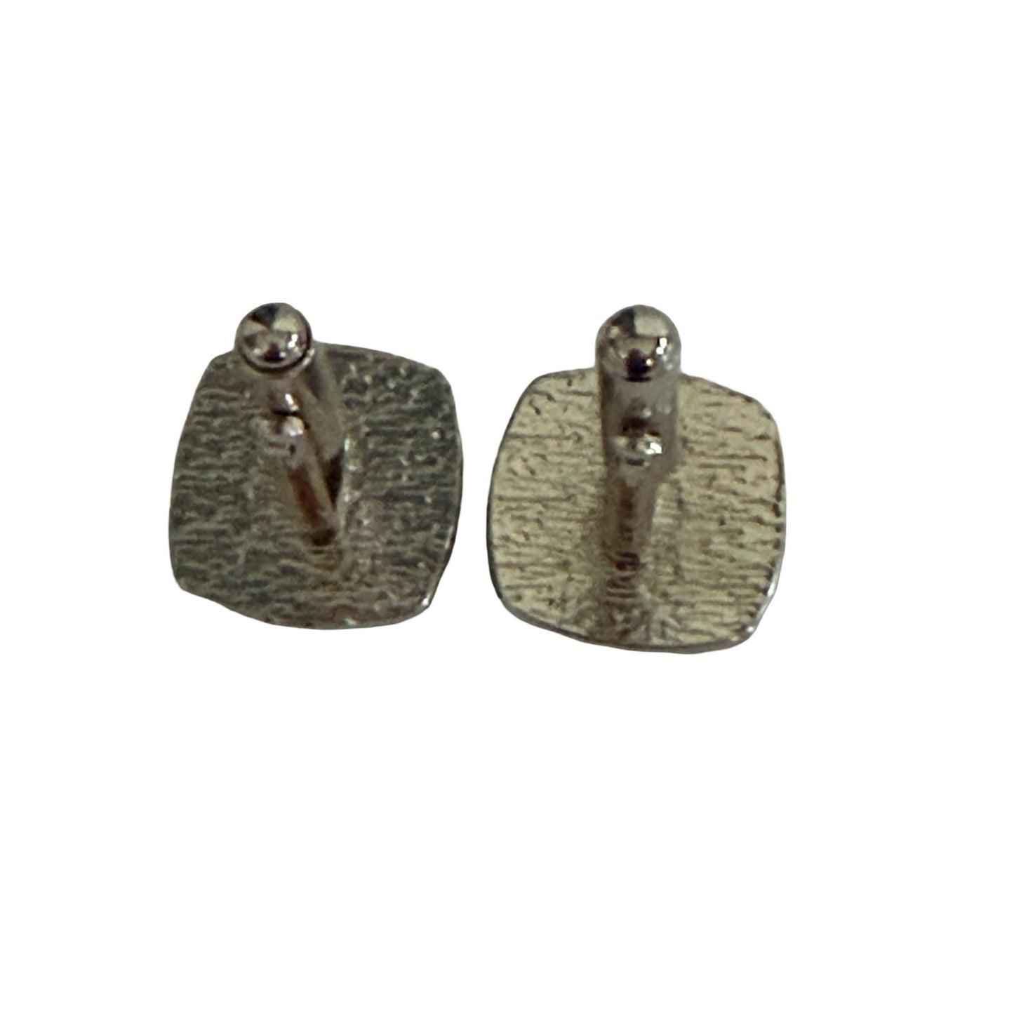 Vintage Silver Tone Brown Cat's Eye Glass Cufflinks Square Mid Century Men's