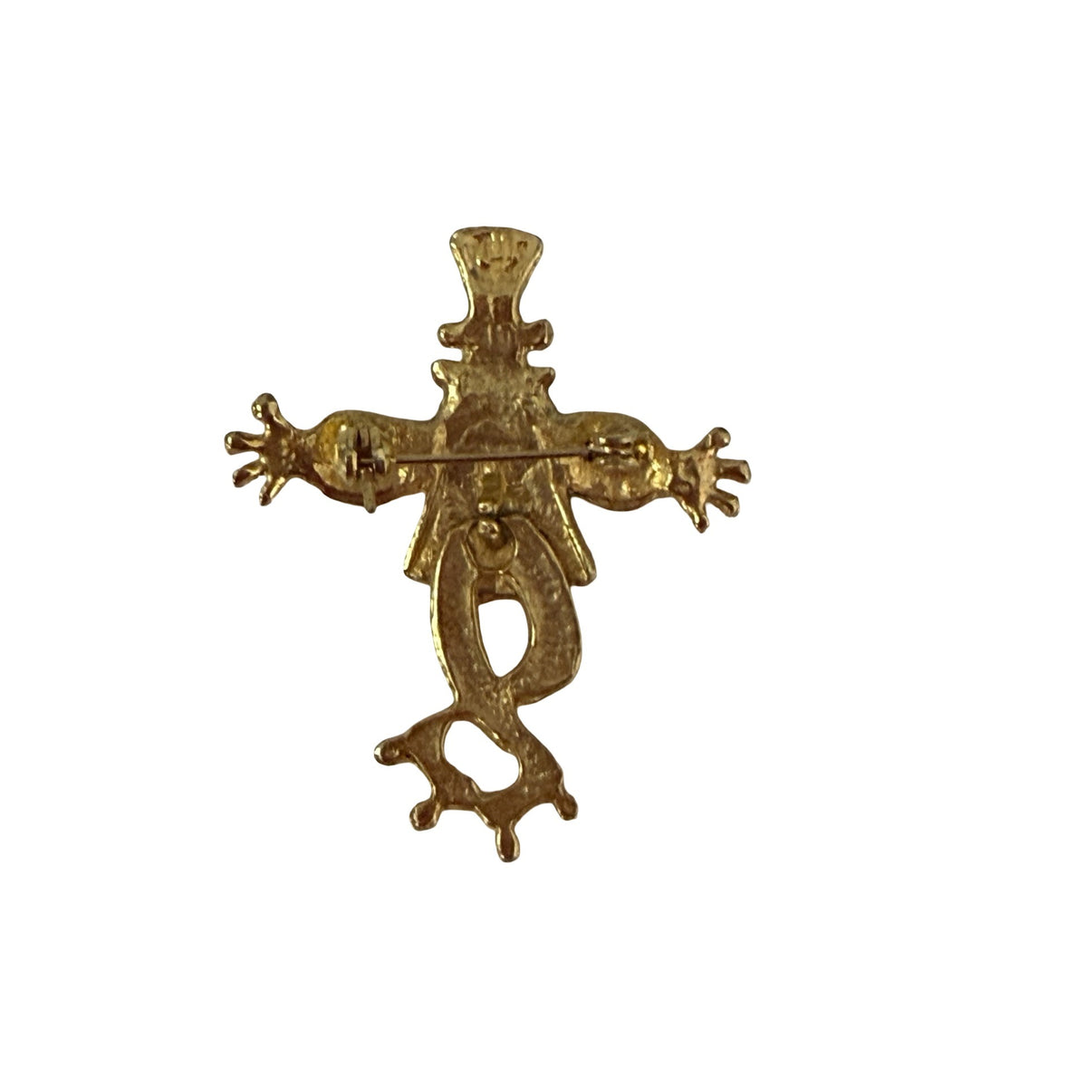 Vintage Articulated Harlequin Clown Brooch Red Enamel Gold Tone Moving Legs 2"