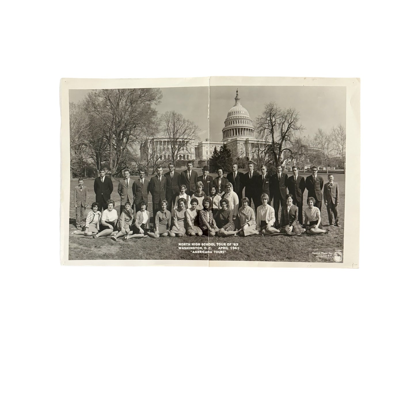 1963 North High School Washington DC Tour Panoramic Photo U.S. Capitol Americana Tours