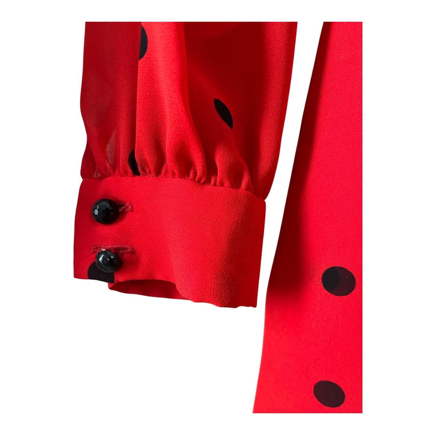 Vintage Albert Nipon Red Polka Dot Dress with Black Satin Collar & Bow – Made in Japan, Size 2