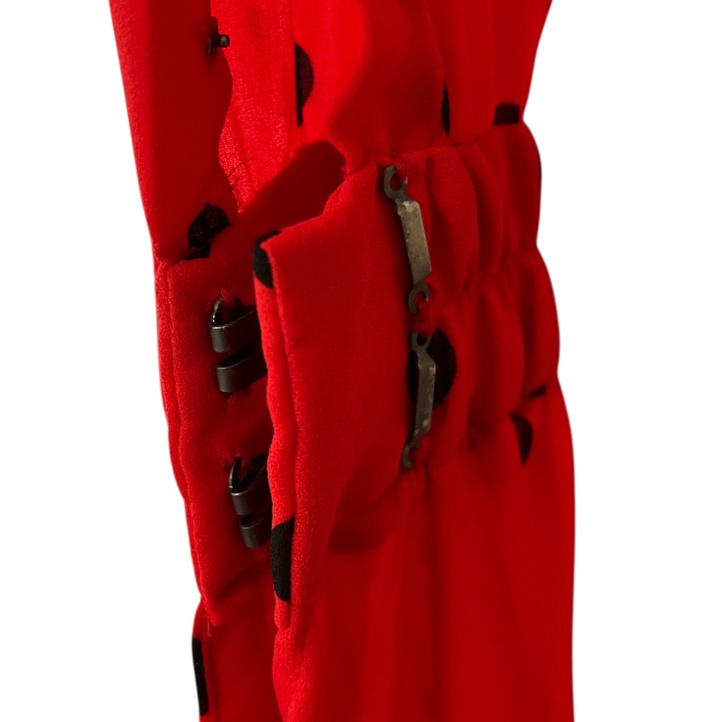 Vintage Albert Nipon Red Polka Dot Dress with Black Satin Collar & Bow – Made in Japan, Size 2