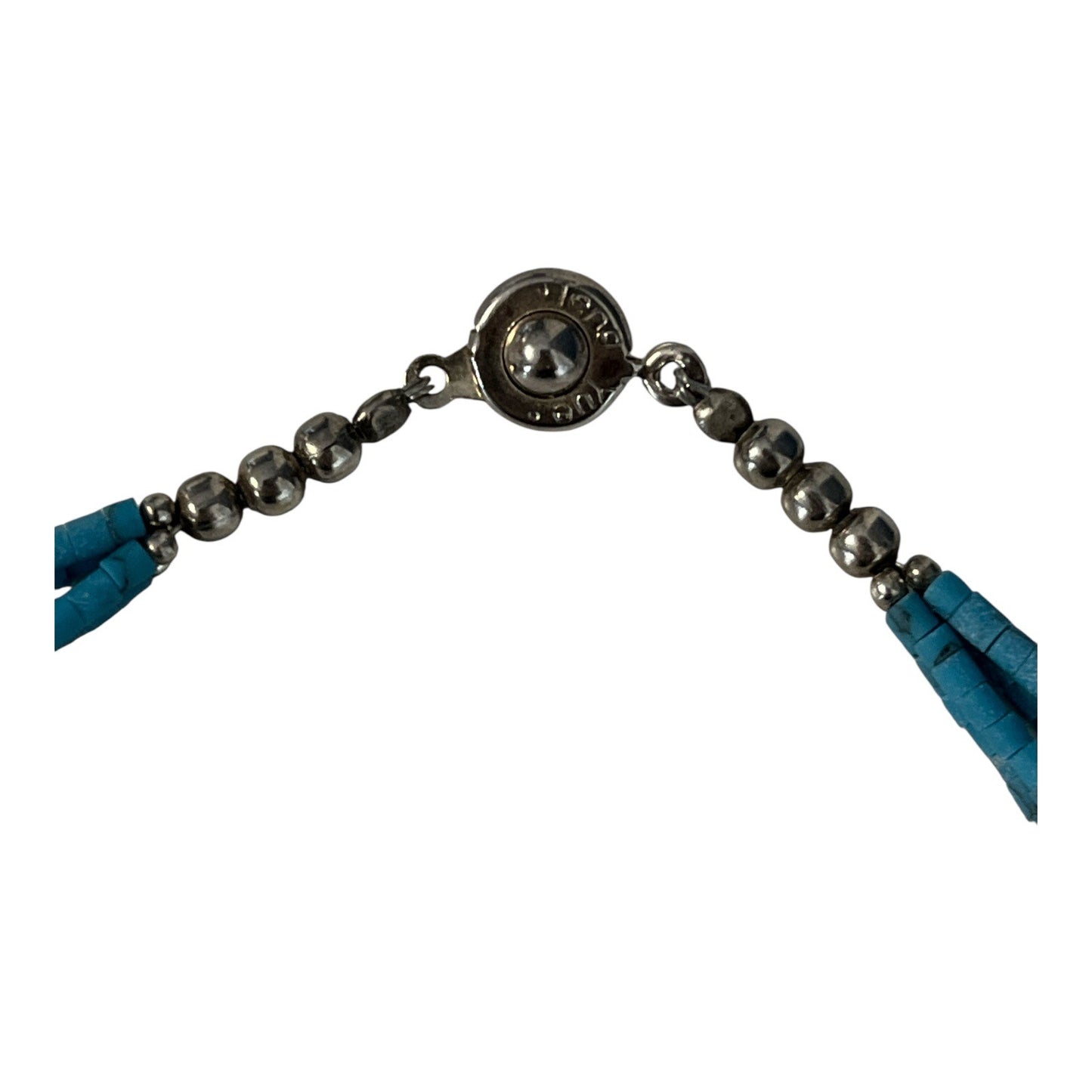 Vintage Teng Yue Turquoise Bead Necklace Sterling Silver Clasp Teardrop Pendant Boho