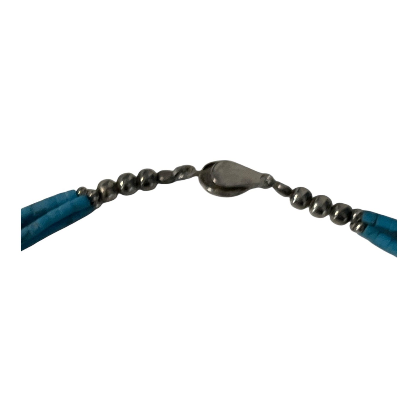 Vintage Teng Yue Turquoise Bead Necklace Sterling Silver Clasp Teardrop Pendant Boho