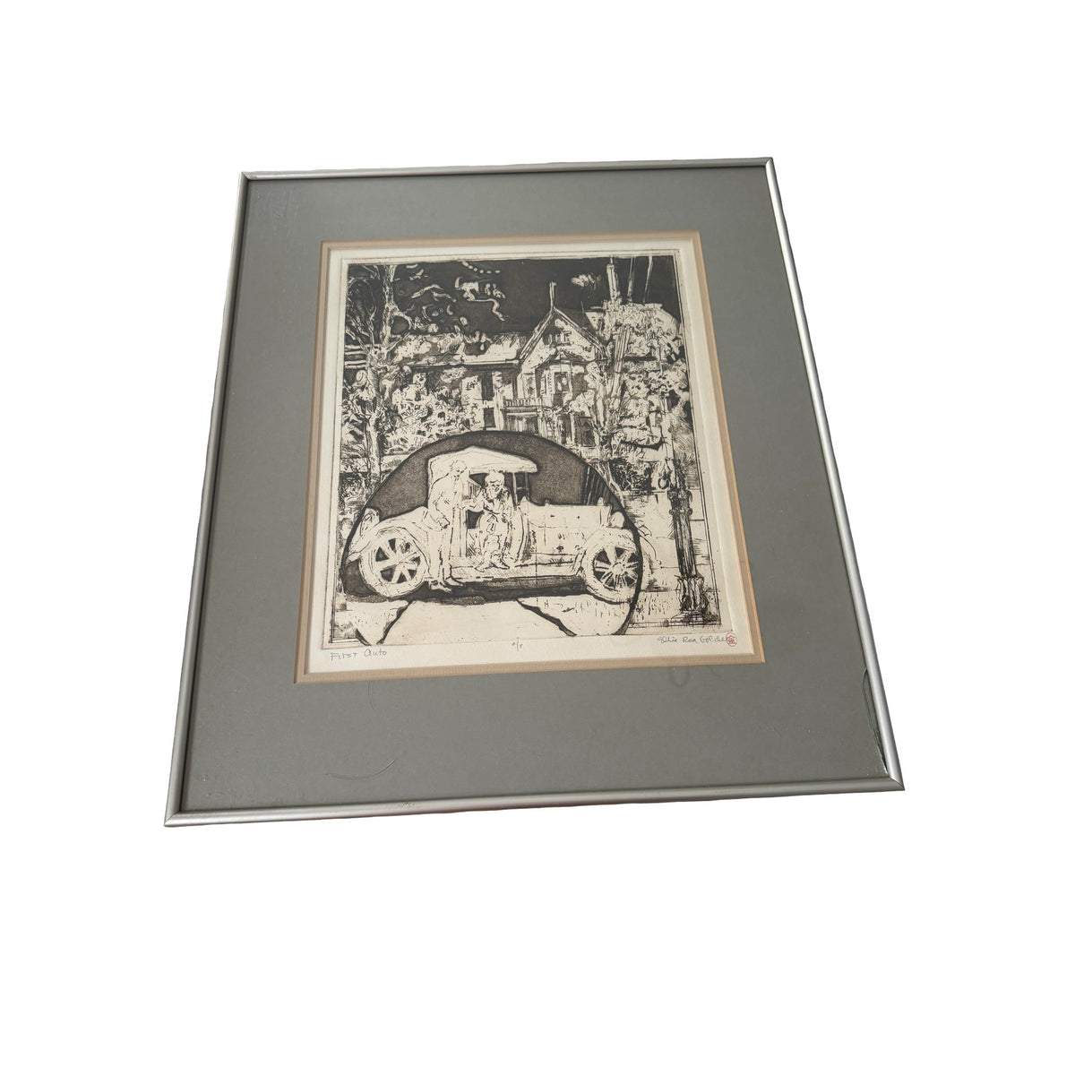 Ellie Rae Golden First Auto Original Etching Artist Proof Signed Framed Vintage