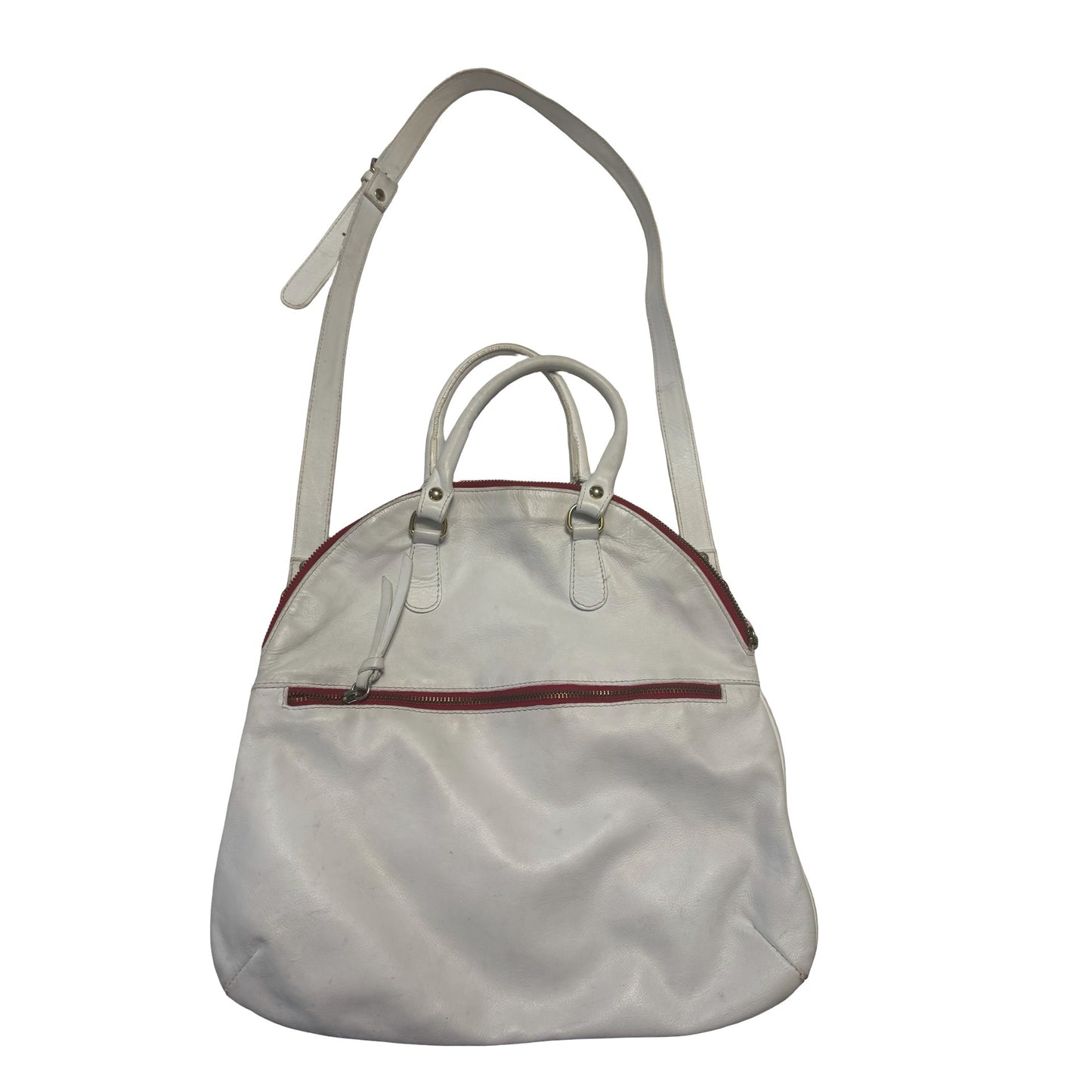 Mauricio Taiuti Italian Leather Convertible Satchel Shoulder Bag White Red Made Italy