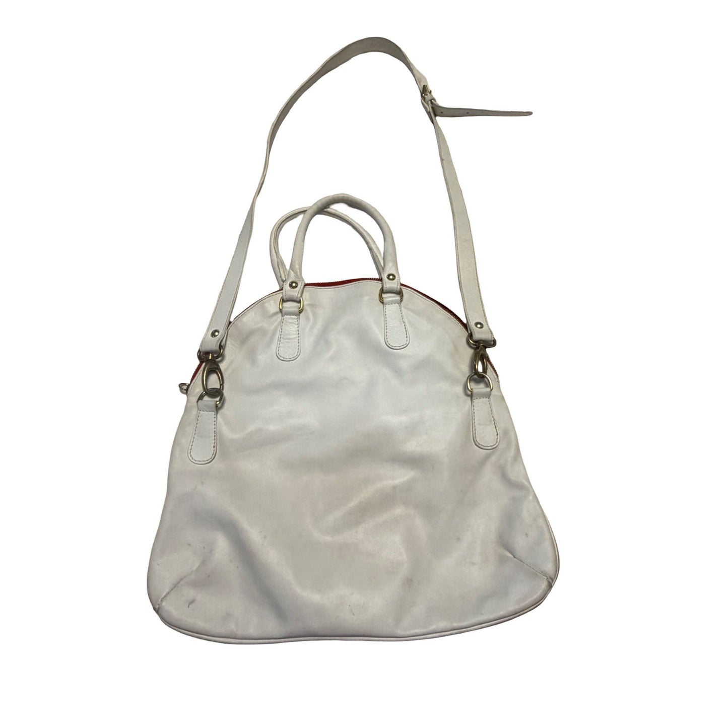 Mauricio Taiuti Italian Leather Convertible Satchel Shoulder Bag White Red Made Italy