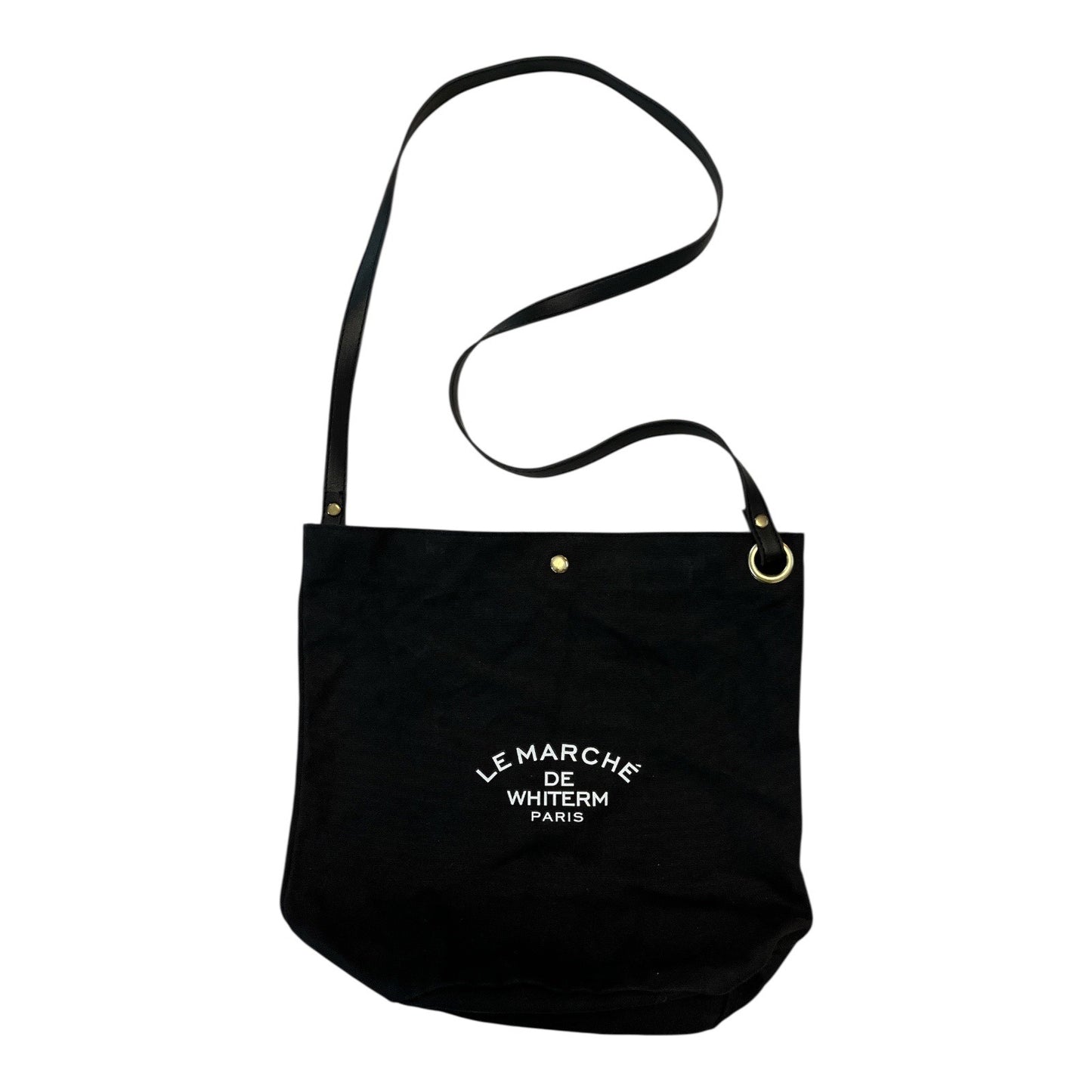 Le Marché de Whiterm Paris Canvas Shoulder Bag Black Tote Market Bag Long Strap