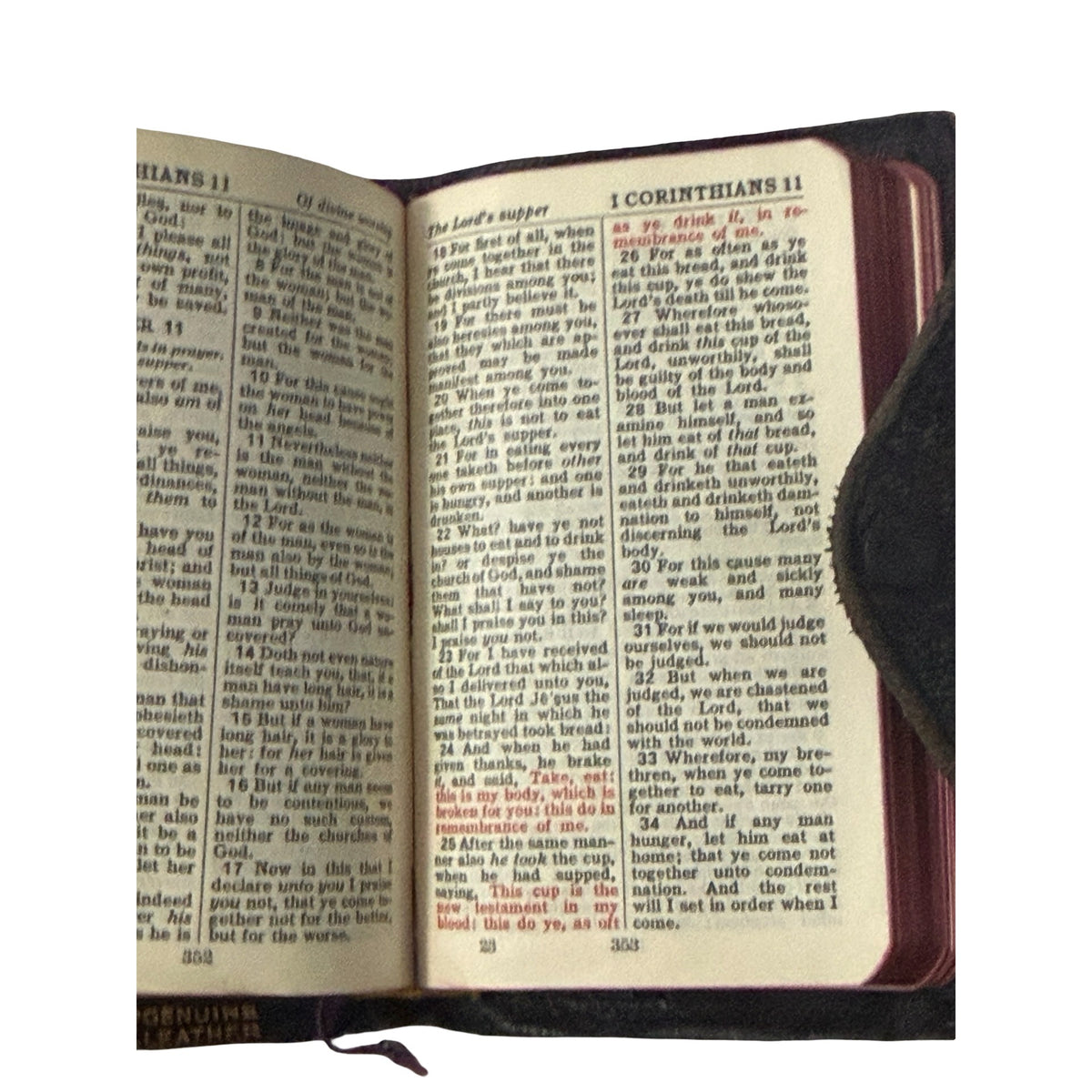Antique A.J. Holman New Testament Psalms Pocket Bible Genuine Leather Snap Cover Red Letter