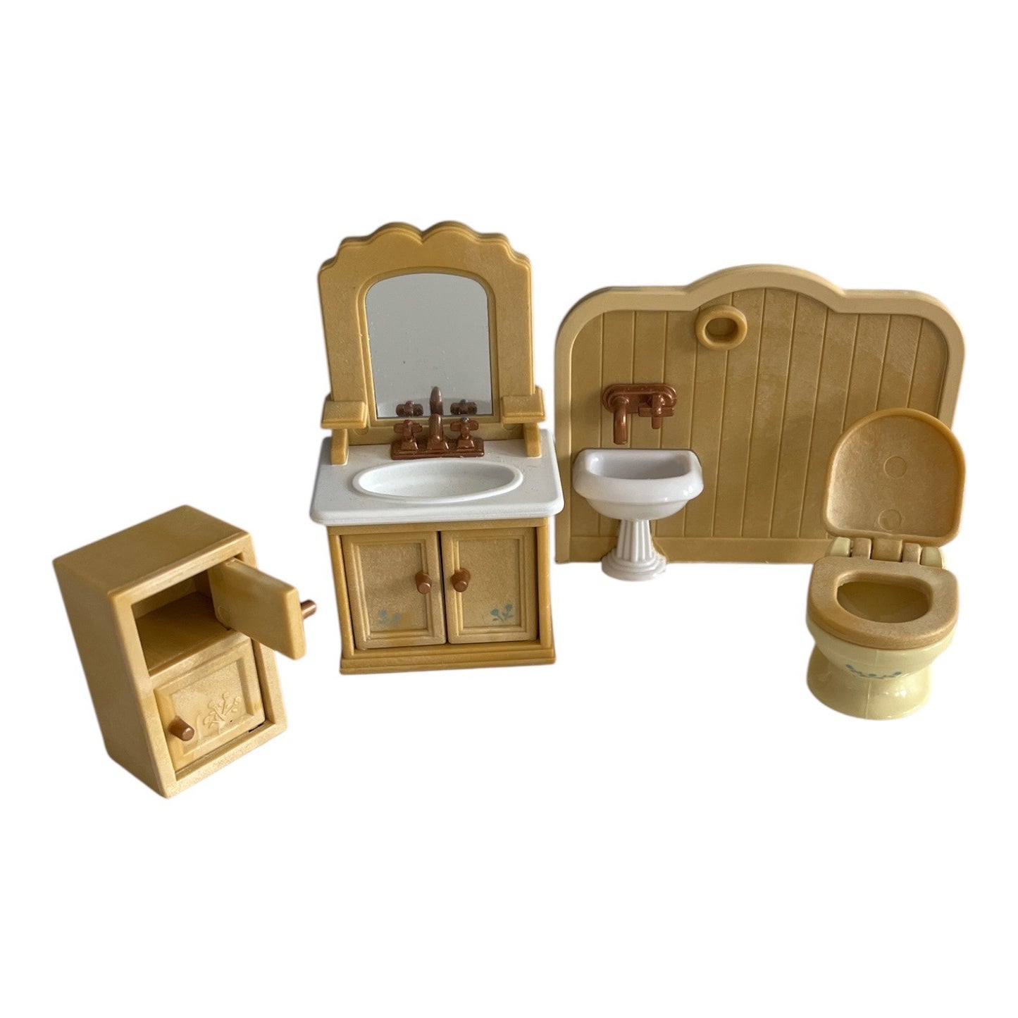 Vintage Epoch Dollhouse Bathroom Set Vanity Sink Toilet Cabinet Miniature Furniture Lot