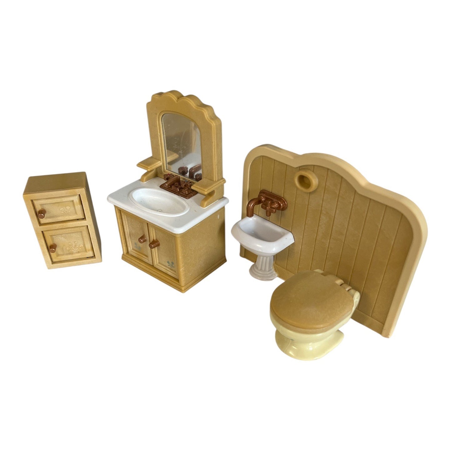 Vintage Epoch Dollhouse Bathroom Set Vanity Sink Toilet Cabinet Miniature Furniture Lot