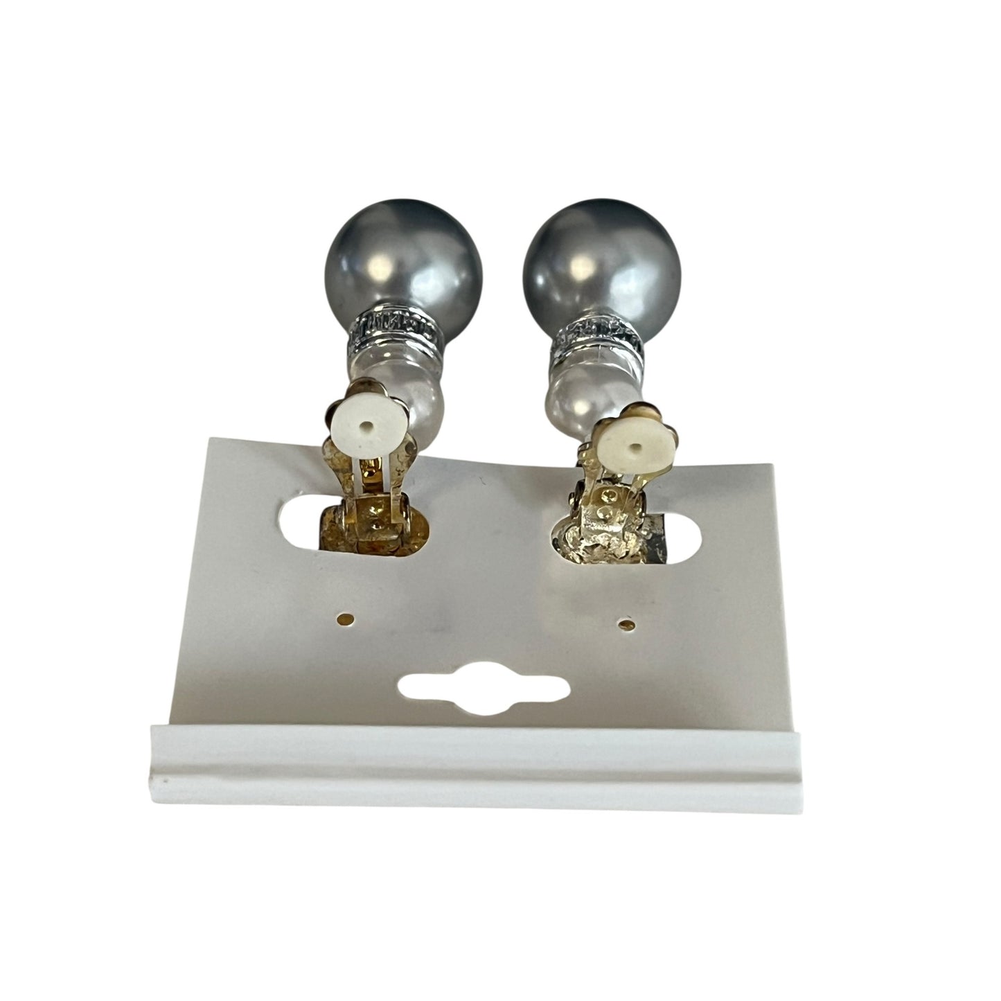 Vintage Clip-On Earrings Faux Pearl Silver Tone Drop Dangle Mid Century Style